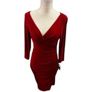 NWT New Direction Women's Size 6 Red Ruched Tie Front Bodycon Dress